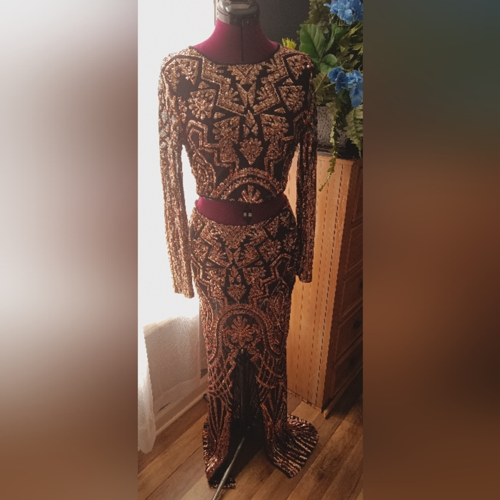 ✨ **Glamorous Two-Piece Sheer Gold Sequins Dress** ✨